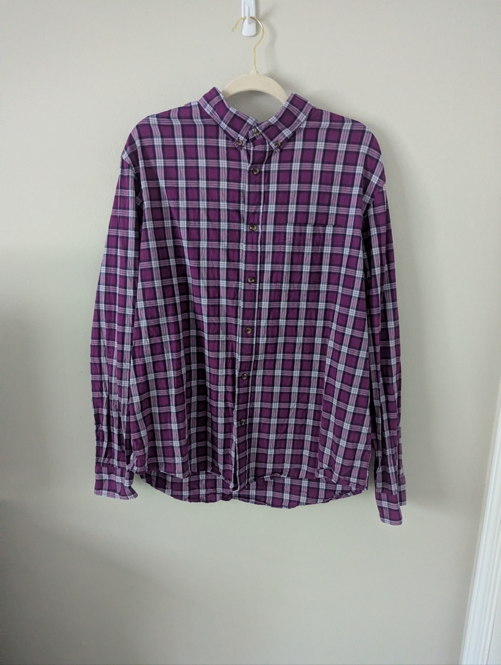 Old Navy Purple and White Plaid Button-Down Shirt SZ XL